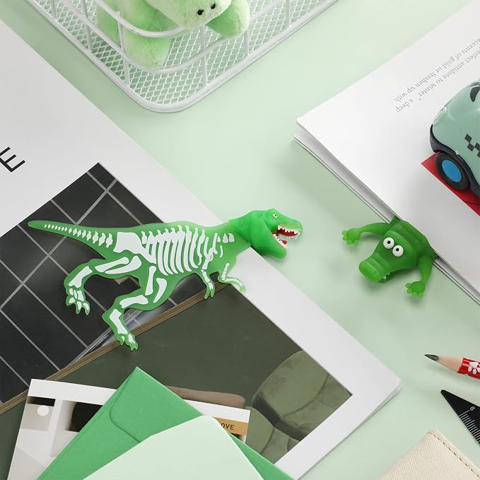 2 Pieces Shark Bookmark for Kids Boys Dinosaur Giant Cool Childrens 3D Luminous Cartoon Animal Bookmark, School Supplies(Luminous Crocodile and Dinosaur)