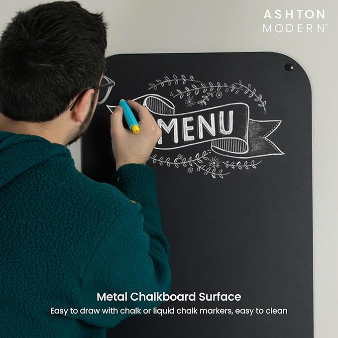 Metal Magnetic Chalkboard for Wall - 17 x 31.5 Inch Large Chalk Board Sign Board for Wall, Magnet Board, Blackboard Food Truck Menu Board for Kitchen, Hanging Signs - Rectangular