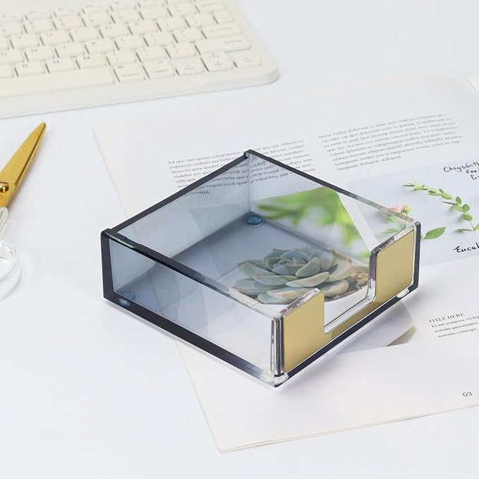 MultiBey Gradient Acrylic Sticky Note Holder, Clear Acrylic Post Note Pad Holder Memo Dispenser Desk Organizer Dispenser with Non-Slip Pads for Office Home Decor (Black)