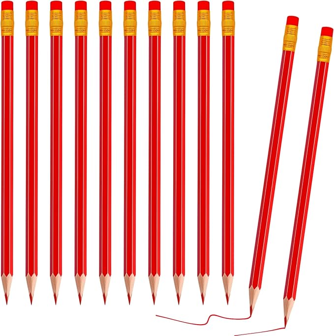 12 Pcs Red Pencils Erasable Checking Pencils, Pre-Sharpened, for Marking, Coloring, Tests, Grading, Office