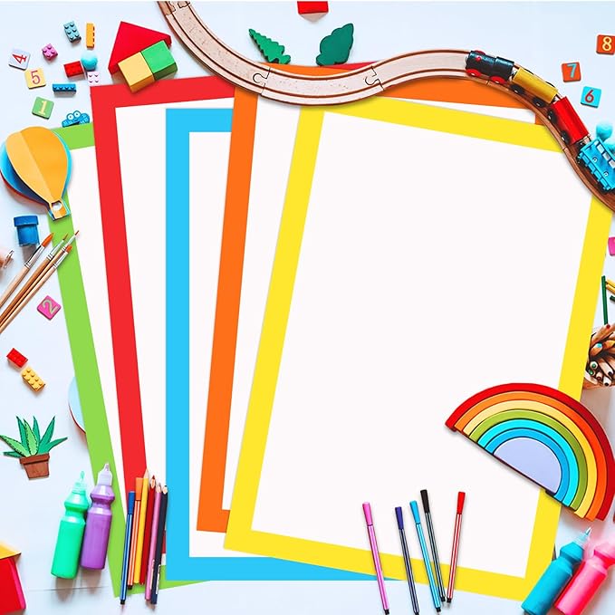 Dianelhall 25 Pcs Rainbow Color Frame Poster Board 10.2 x 15 Inch Colored White Poster Board Paper Colorful Bright Blank Display Board for School Project Kid DIY Craft Presentation Holiday Event