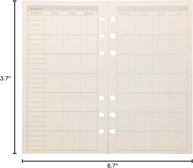 Zelten Refills/Loose Leaves for A6 Cover Ring Binder/Personal Organizer/Planner(A6 6 Holes, Monthly Plan)