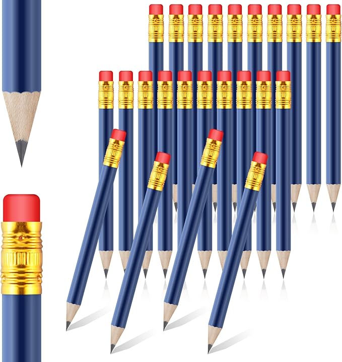 24 Pcs Mini Half Pencils Blue Golf Pencils with Erasers Bulk 4 Inch Short Pre Sharpened Pencil Small Pencil for Games Baby Shower Bridal Shower Wedding Presents Classroom Back to School Office Pocket