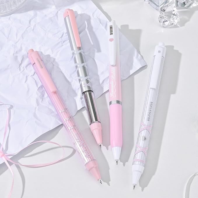 BAYTORY 8Pcs Gel Pens, Aesthetic Pens, Pastel Pen, Fine Point 0.5 mm Pen for Journaling, Retractable Quick Dry Black Ink, Smooth Writing for Office School Supplies (Pink Series)