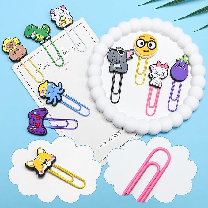 Cute Paper Clips, 40Pcs Random Paper Clips Bulk Colorful Fancy Metal Paperclips Funny Desk Decoration Bookmarks Clamp Cool Book Binder Clip Planner Clip for Paperwork Office Supplies Book Club Gifts