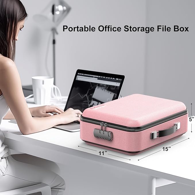 COLCASE Fireproof Document Organizer with Lock, Hard Fireproof Document Box | Hard-Shell Fireproof Waterproof Document Box with Combination Lock Pink