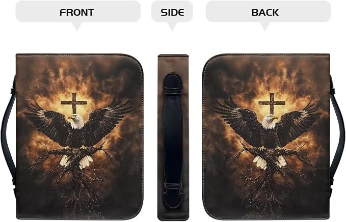 Small Bible Cover Case for Women Men Bald Eagle and Cross Print PU Leather Bible Case with Bookmark Church Bag Book Carrying Case Bible Cover for Women Men Bible Case for Men Women