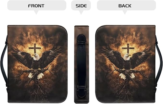 Medium Bible Cover Case for Women Men Bald Eagle and Cross Print PU Leather Bible Case with Bookmark Church Bag Book Carrying Case Bible Cover for Women Men Bible Case for Men Women