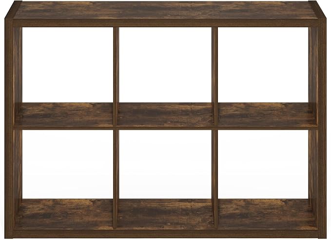 Furinno Cubicle Book Shelf, 6-Cube Bookshelf, Extra Thick Frame Horizontally & Vertically Reversible Bookcase with Open Back, 14.6" x 44" x 30", for Living Room, Bedroom, Home Office, Amber Pine