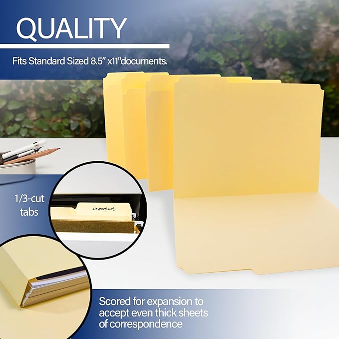 BAZIC Products Manila File Folders, 1/3-Cut Letter Size with Left, Right, and Center Tab Positions, Ideal for Organizing and Filing Documents, 12/Pack, 4-Pack