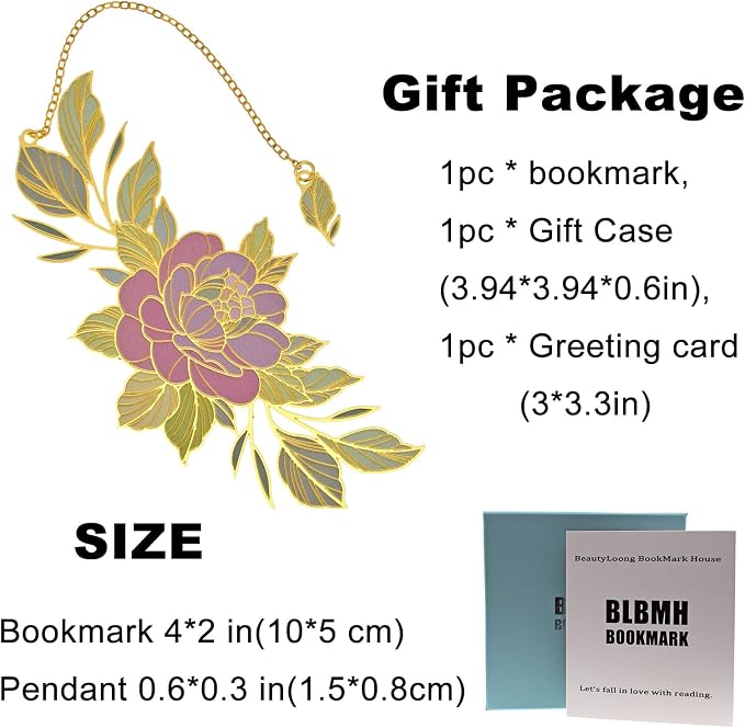 BLBMH Flowers Bookmark for Women Mother's Day Gifts Teacher Appreciation Gifts Birthday Christmas Unique Gifts Cute Funny Metal Book Marks for Grils Mom Readers Book Lovers -F3 Peony