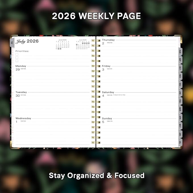 Planner 2026-2027, Weekly and Monthly Academic Planner, Jul 2026 - Jul 2027, 8.5"x11" Large Hardcover Daily Planner Calendar with Tabs for Women, Year Planning Agenda for Teacher and Student (Flowers-2)