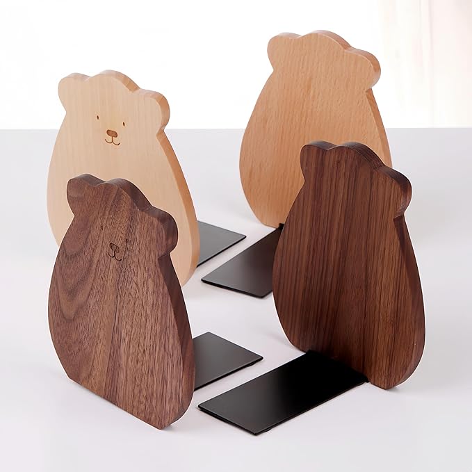 Cute Panda-Shaped Book Ends for Shelves, Detachable Design Bookends for Heavy Books, with Anti-Slip Foam Pads, an Ideal Gift for Book Fans (Pack of 2,Beech Wood Panda)