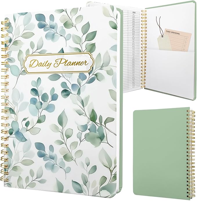 Undated Daily Planner - Spiral Notebook 80 Days One Day Per Page, Hourly Schedule, To-Do List, Notes, Everyday Planning Task, A5 Hardcover Journal Organizer Book Women Cute Aesthetic, Spring