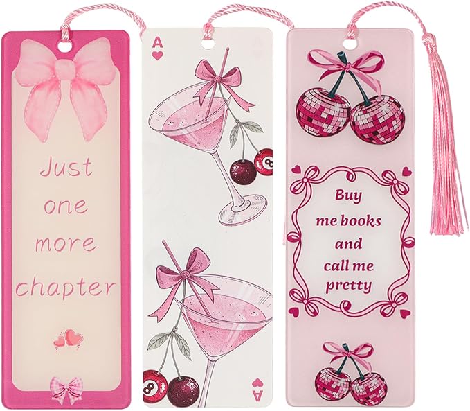 3PCS Spicy Cherry Acrylic Bookmark with Pink Tassel Birthday Gift for Women Spicy Book Lover Book Charm (3pcs Cherry)