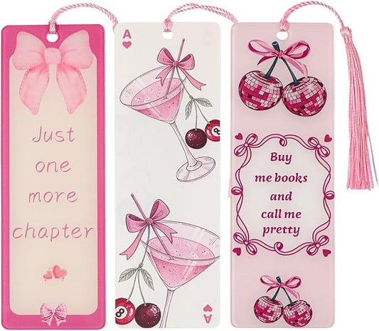 3PCS Spicy Cherry Acrylic Bookmark with Pink Tassel Birthday Gift for Women Spicy Book Lover Book Charm (3pcs Cherry)