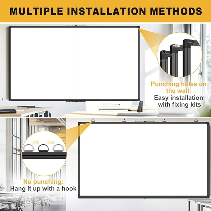 72"x40" Extra Large Magnetic Whiteboard - Pro-Grade Non-Glare Coated Surface, Wall Mounted Dry Erase Board with Black Aluminum Frame for Conference Room & Agile Team (Full Kit Included)