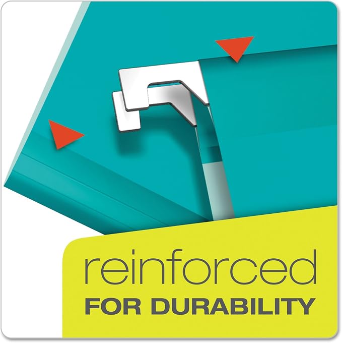 Pendaflex Reinforced Hanging File Folders, Letter Size, Aqua, 1/5 Cut, 25/BX (4152 1/5 AQU)