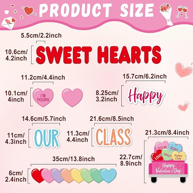 Valentine's Day Heart Bulletin Board Classroom Decorations Valentines Day Love Heart Paper Cutouts Bulk with Borders for Craft Projects Valentines School Party Blackboard Wall Decor