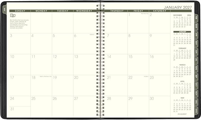 AT-A-GLANCE 2027 Planner, Monthly, 9" x 11", Tabbed, Unruled Daily Blocks, Recycled Black (70260G0527)