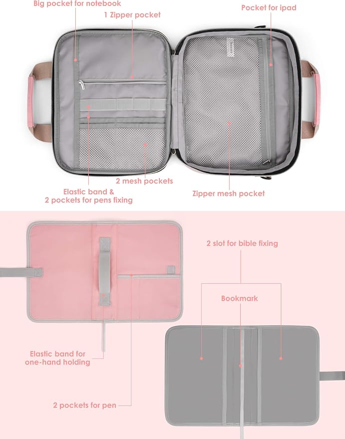 heouvo Bible Cover Case for Women with No Bleed Highlighters Pens and Bible Tabs, Large Bible Bag Case with Add-On Book Cover, Bible Study Supplies Bible Journaling Kit