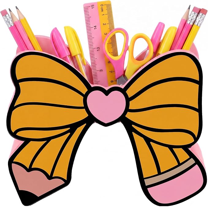 Tenceur Pencil Bow Pen Holder for Desk Large Capacity Bow Pencil Holder Coquette School Supplies Set Desk Organizer Cute Teacher Office Decor Makeup Brush Holders Back to School Gift for Girls Women