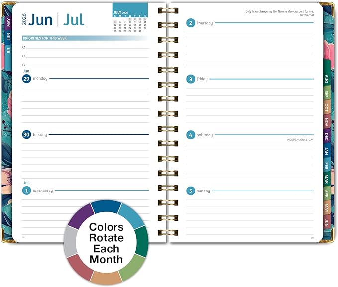 HARDCOVER Academic Year 2026-2027 Planner: 14 Months (May 2026 Through June 2027) 5.5"x 8" Daily Weekly Monthly Planner Yearly Agenda. Bookmark, Pocket Folder and Sticky Note Set (Teal Floral)