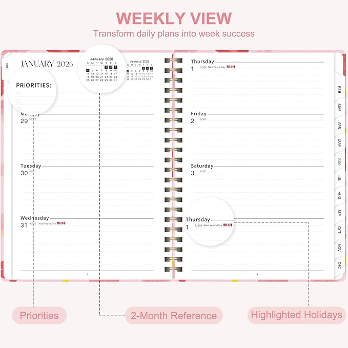 2026 Planner, Weekly and Monthly Calendar Planning Book, Jan 2026 - Dec 2026, Academic Agenda Planner for School Supplies and Office Desk Accessories - A5 (6.3" x 8.5")