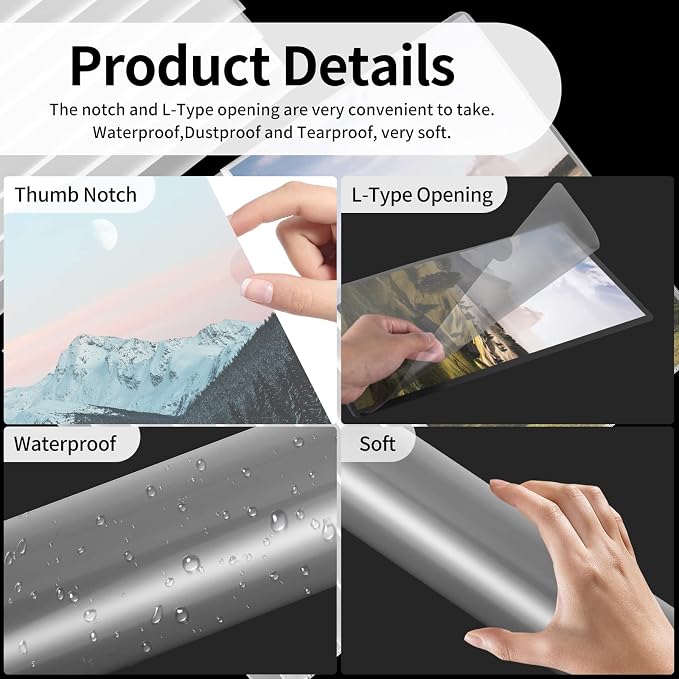 24 Packs Legal Size Clear Project Pocket Sleeves 9”x14.5”L-Type Plastic Folders Project Poly Document Sleeves Project Jacket Sleeves for Home School Office (24)
