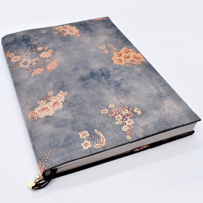BLBMH 10x7 Book Cover | Handmade Non-Stretch Fabric Bible Cover with Bookmark | Washable Large Hardcover Paperback Protector | Privacy Reading Gift for Women - Flower