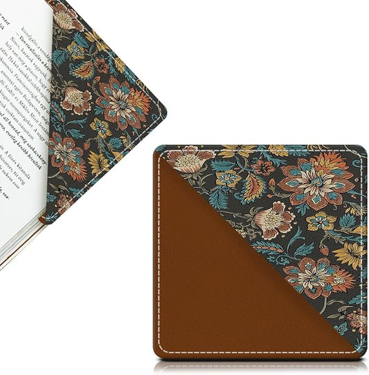 Cute Leather Bookmarks, Fun Triangle Making Corner Bookmark, Book Accessories for Reading Book Lovers, Unbreakable Page Markers for Women Men Luxury Paisley Flowers