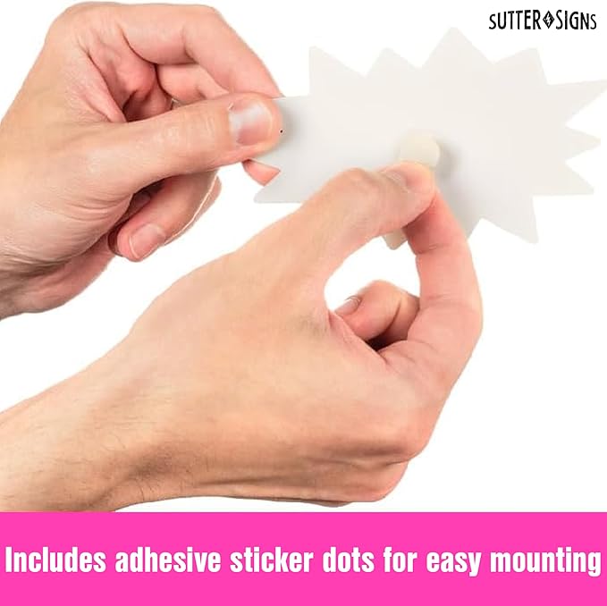 Starburst Signs with Stickers 100pcs | Sale Price Tags for Garage Sale, Estate Sale, Yard Sale, Retail Supplies. 50pcs Price Sign Cards & 50pcs Strong Sticker Dots. 2x3 inch (Neon)