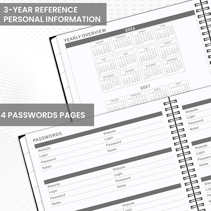 2026 Monthly Planner - Jan 2026 - Dec 2026 Planner/Calendar,12 Monthly Planner with Contacts & Passwords, 8.5" x 11" Planners 2026, Colorful Tabs, Thick Paper, Black