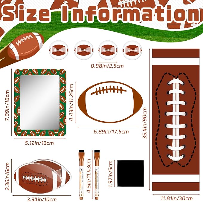 Demonwer 11 Pcs Locker Accessories Kit Rugby Themed Magnetic Whiteboard Mirror Pen Holder Rugby Stickers for Back to School Essentials Locker Decorations