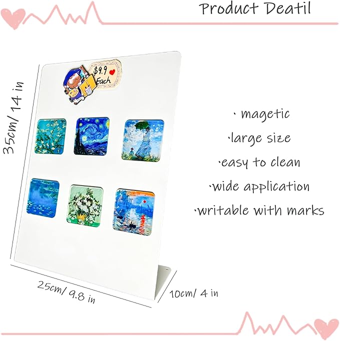 2 Pack Metal White Magnet Display Board, 14" × 10" Anti-slip Magnetic Bulletin Board Tabletop Memo Craft Photo Display Stand Small Business Supplies for Home Office Vendor Booth Events Store Classroom