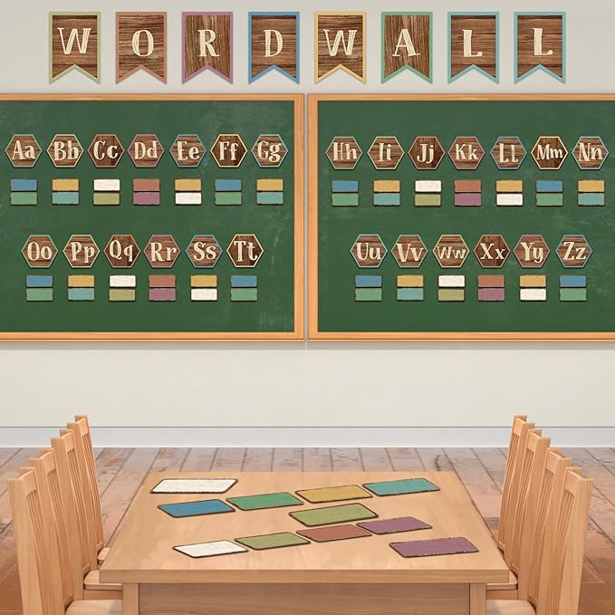 Word Wall Classroom Bulletin Board Set Classroom Alphabet Letters for Wall Alphabet Classroom Decoration Supplies for Home Preschool Primary School Wall Decor （Wood Grain