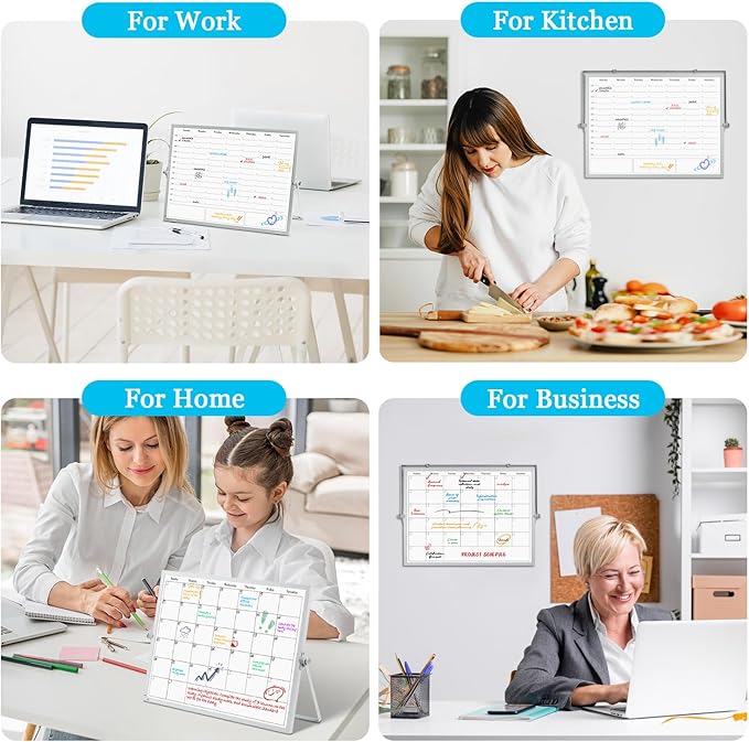 ONAVIA Desktop Whiteboard with Stand, 16"×12" Double-Sided Magnetic Dry Erase Calendar, Weekly Monthly Schedule with Time Slots, Portable for Home, Office, Planning, Memo, to Do List