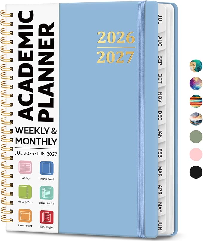 Academic Planner 2026-2027, Weekly and Monthly Calendar Planner Book, July 2026 – June 2027, Hardcover Organizer with Tabs, Perfect for Teachers, Students, Women & Men, A5 (6.4" x 8.5") - Blue