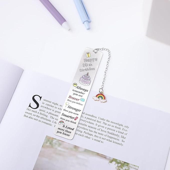 10th Birthday Gifts Inspirational Bookmarks Encouragement Happy 10th Birthday Present for Daughter Son, 10 Year Olds Birthday Rainbow Keepsakes for Niece Nephew Gifts (10th)