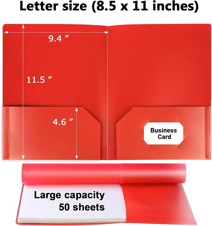 Plastic Folders with Pockets, 6 Color 48 Pcs Heavy Duty Two Pocket Folder Business Card Holder for Office High School