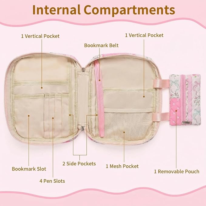Quilted Bible Cover for Women, Zippered Bible Case with Handle, Bible Organizer Bag w/Multiple Pockets & Pen Slots Lightweight Bible Tote Bag for Church Study, Gifts for Women (Spliced Flower, Pink)