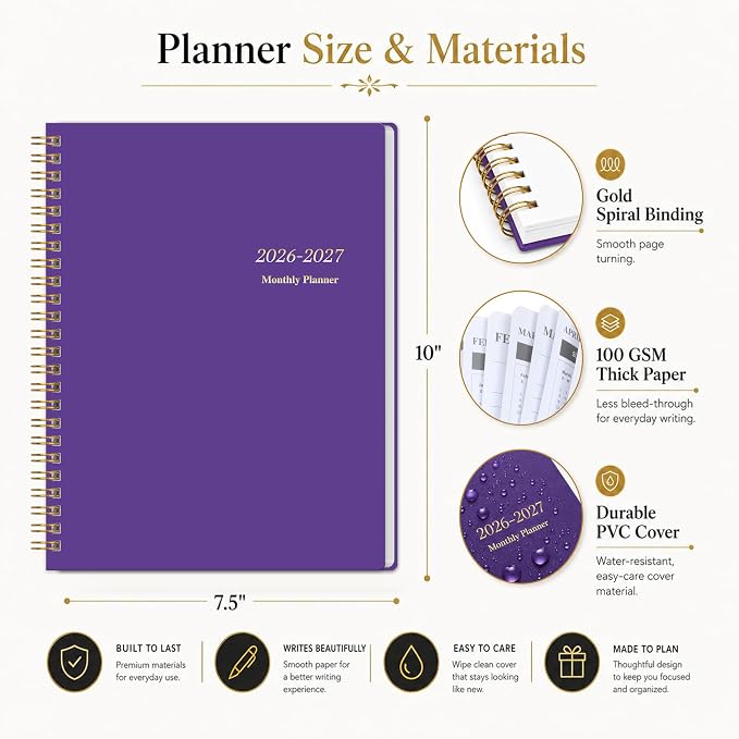 2026-2027 Monthly Planner, Calender Planner from Jan 2026 - Dec 2027, 24 Months for Planning with Habit Tracker, To-Do List, Goals,Summary ,7.5" x 10", Spiral Bindding for Personal Organizer and Office Supplies