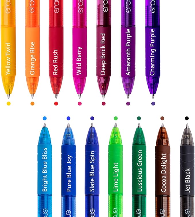 ParKoo Retractable Erasable Gel Pens Clicker 14 Colors, Fine Point 0.7mm, Make Mistakes Disappear, Comfort Grip for Writing Drawing Note-Taking Planners