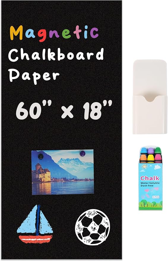 YOUNGJQ Magnetic Chalkboard Contact Paper for Wall 60" x 18" Self Adhesive Blackboard Wallpaper Peel and Stick Wall Decal with Starter Kit for Home