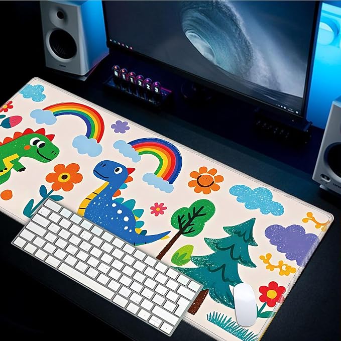 Mouse Pad Gaming Mousepad 31.5x11.8 Inch XXL Large + Coasters,Desk Mat with Stitched Edges, Non-Slip Rubber Base, Thick Mouse Pad for Computer, Laptop, Office & Home - Cartoon Dinosaur