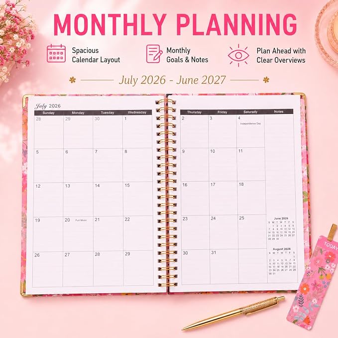 Badass Bitches Get Shit Done Sweary A5 Planner 2026-2027 - 6.2*8.5" Weekly Monthly You Are A Badass Calendar for Women, Fuck It Swear Daily Notebook Goals Productivity Journal Affirmations Gift, Pink