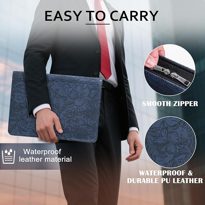 Calfinder Embossed Portfolio Binder 3 Ring,Leather Portfolio for Men,Padfolio for Women,Professional Business Portfolio Organizer with Tablet Holder,Padfolio Binder for Office,Valentine's Day Gifts
