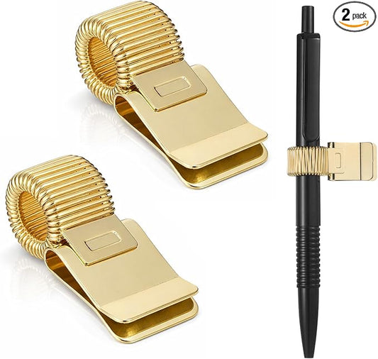 2 Pcs Pen Holder Clip, Metal Pen Clip Holder Metal Pencil Holders Clips Adjustable Loop Pencil Organizer with Spring Loop for Notebook Clipboard Home School Office