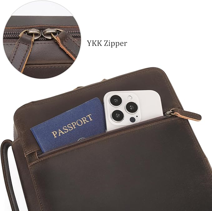 Polare Cowhide Leather Bible Cover Church Bag Bible Protective Book Holder Carrying Case Folder Organizer Portfolio (Dark Brown-Medium)