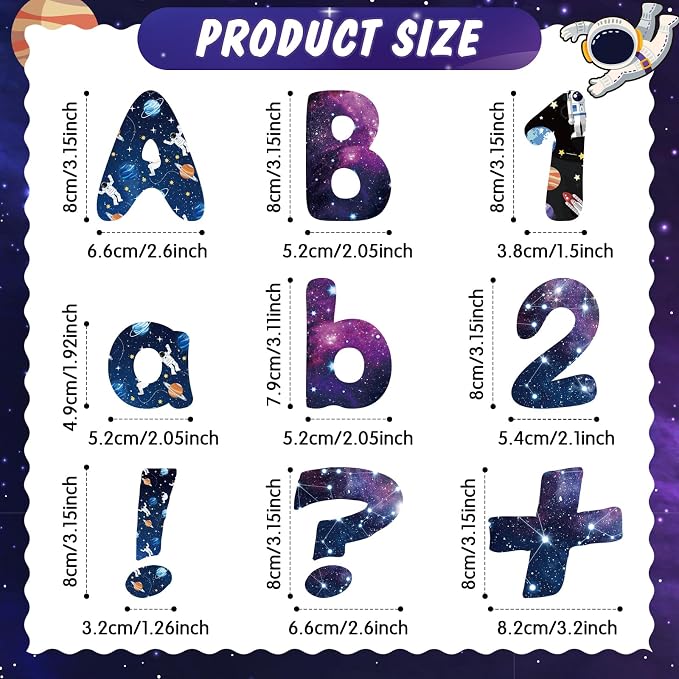221 Pcs Space Bulletin Board Letters, Round Alphabet Number Punctuation Symbol Combo Letter Cutouts, Galaxy Classroom Decor for School Classroom Chalkboard Poster Bulletin Board Wall